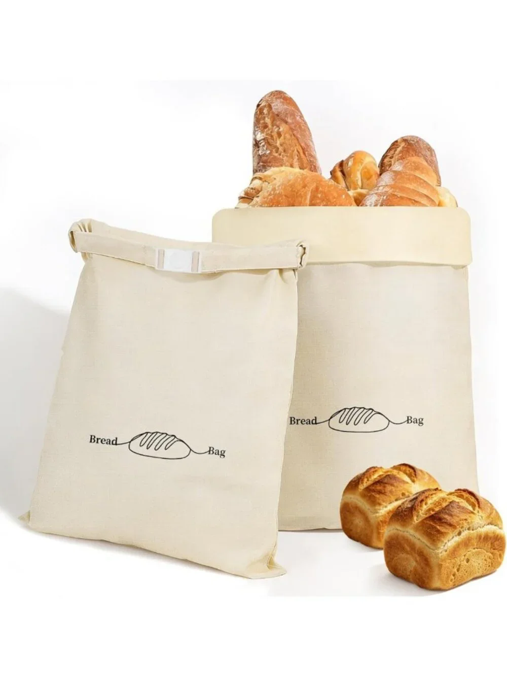 2 Pack XL Reusable Beeswax Bread Bags - Organic Linen Storage for Sourdough